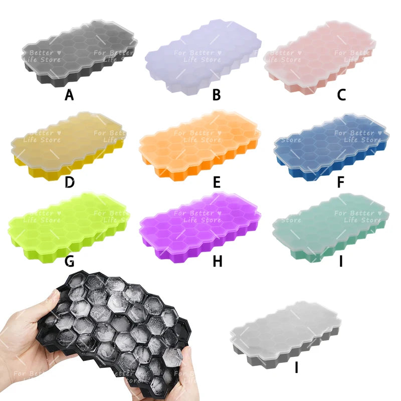 Food Grade Silicone Honeycomb Ice Cube Mold with Cover - Reusable & Easy Removable