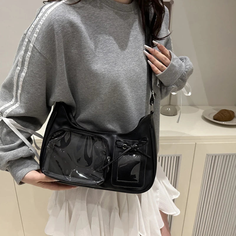 Y2K Harajuku Shoulder Bag for Women Transparent Crossbody Bag Korean Preppy Purse