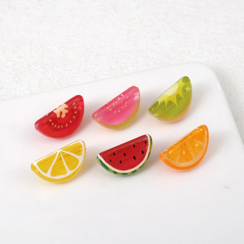 Watermelon Fruit Acrylic Beads Pack - Perforated Jewelry Charms for DIY Bracelets & Phone Straps