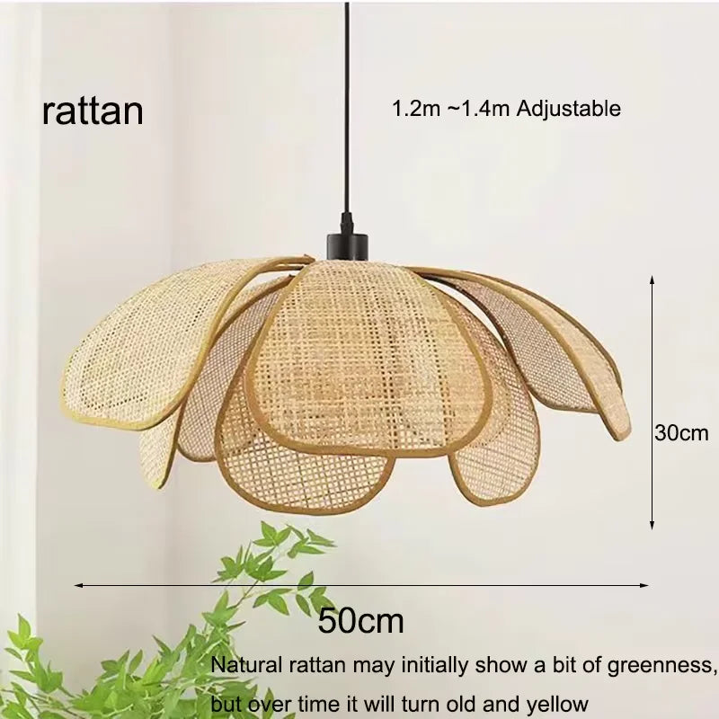 Retro Hand-Woven Rattan Petal Chandelier for Dining & Bedroom - Artistic Lighting Fixture