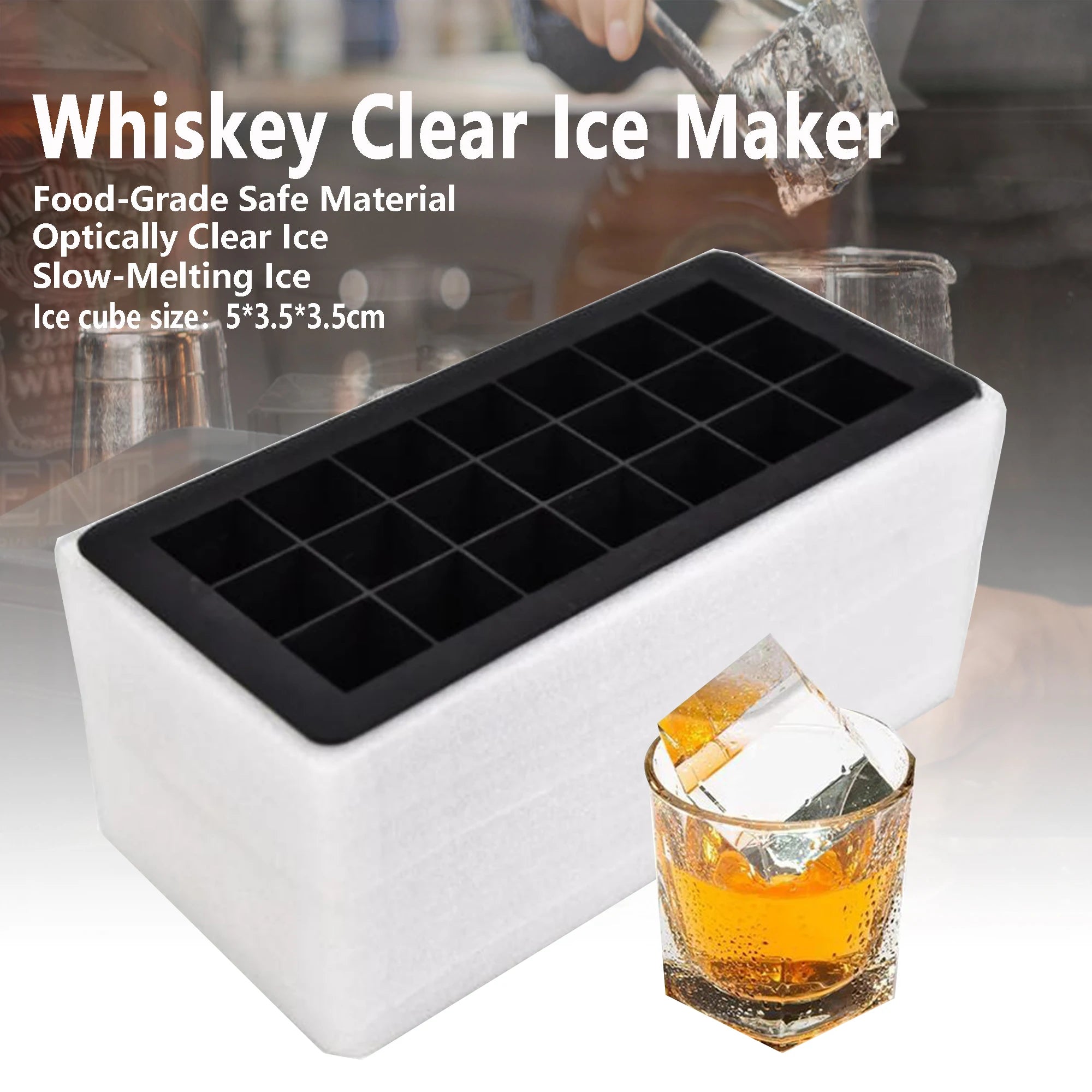 Silicone Ice Cube Mold with Easy Release Square Container for Whiskey & Beverages
