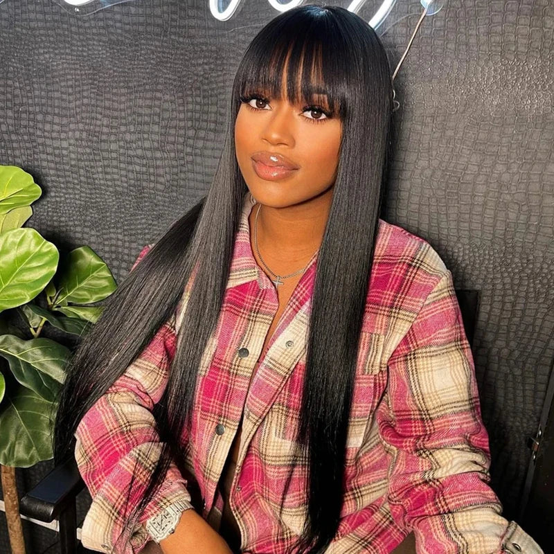 Full Human Hair Wigs for Women - Straight Remy Hair with Bangs, Multiple Lengths