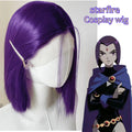 Short Purple Lace Front Wig for Cosplay & Costume - 12 Inch Straight Hair