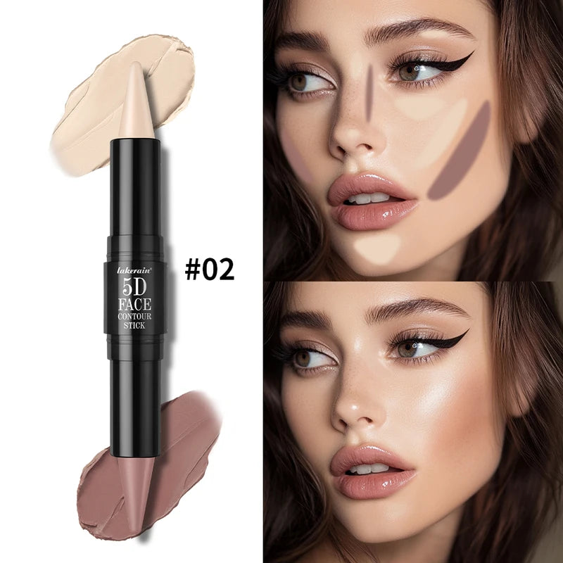 Dual Head Contour Highlighter Stick for Face Sculpting Waterproof Long-Lasting Makeup