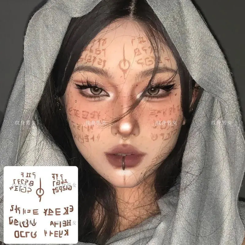 Letter Totem Temporary Tattoos for Face Body Art Halloween Cosplay Mysterious Symbols