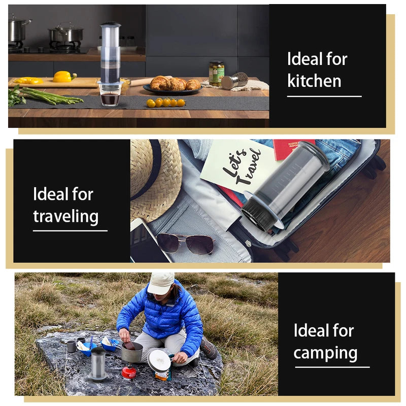 Portable 300ml AeroPress Coffee Maker with Filter Paper Kit and Grinder