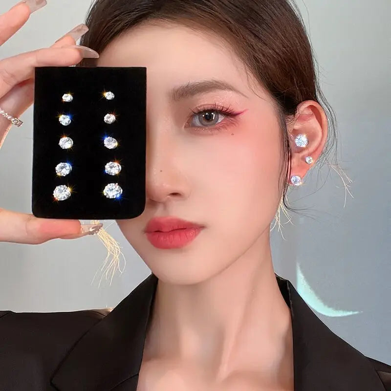 Magnetic CZ Stud Earrings for Women Men Non Piercing Jewelry 2 Pack