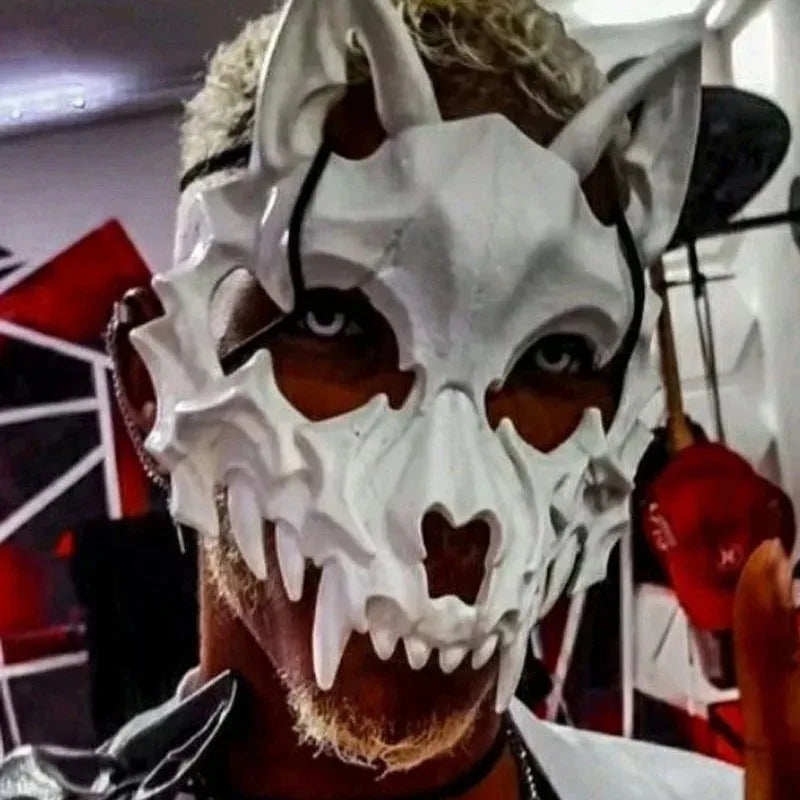 Scary Halloween Skull Mask with Long Teeth & Demon Skeleton Half Face Cosplay Mask