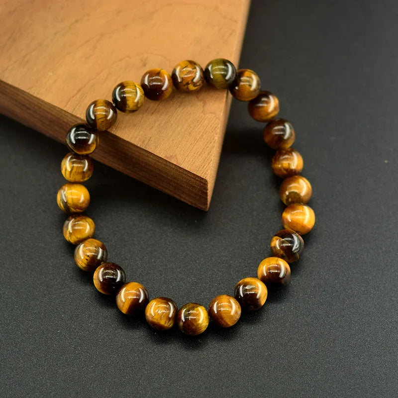Natural Yellow Tiger Eye Beaded Bracelet for Wealth and Money Charm Jewelry for Men Women