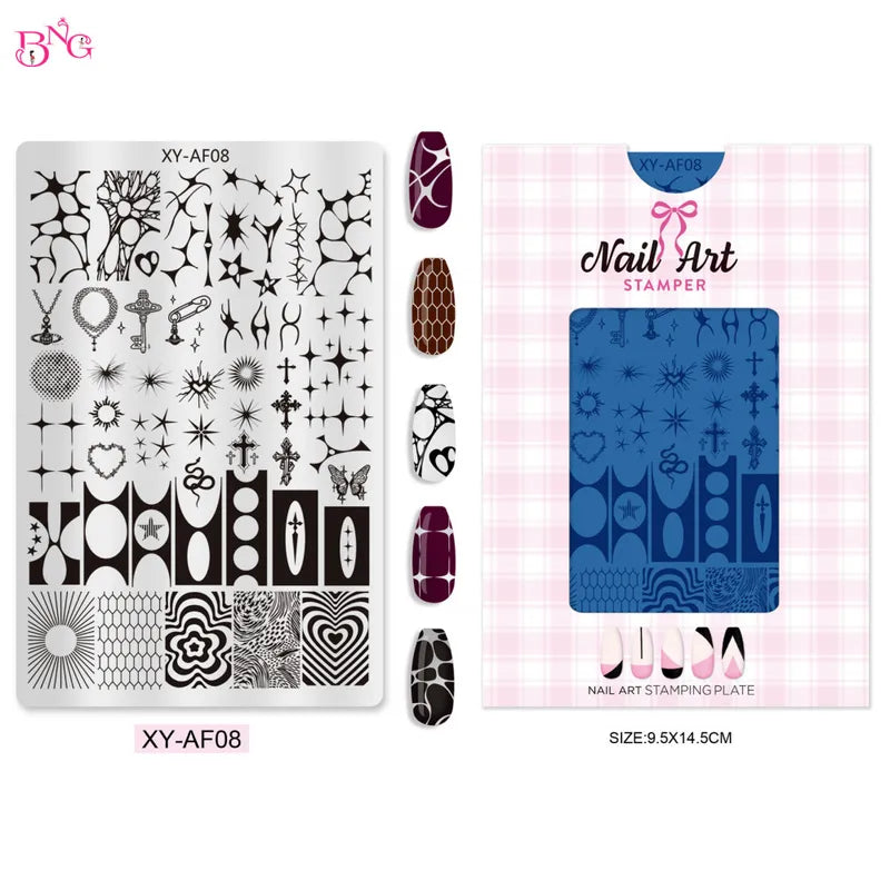 Nail Art Stamping Plates Kit with French Line Lace Flower Designs for Manicure