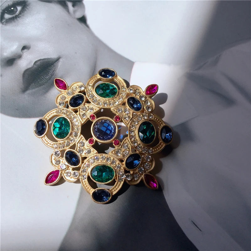 Retro Baroque Gemstone Brooch for Women - Luxury Palace Dress Accessory
