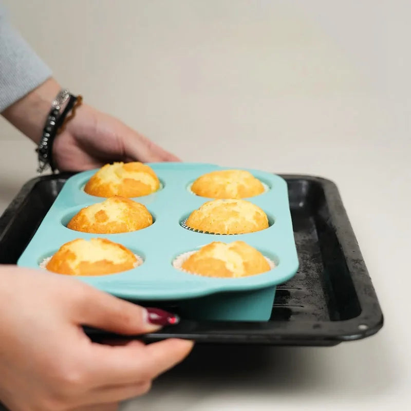 6-Cup Silicone Muffin Pan Non-Stick Baking Tray for Cakes & Cupcakes