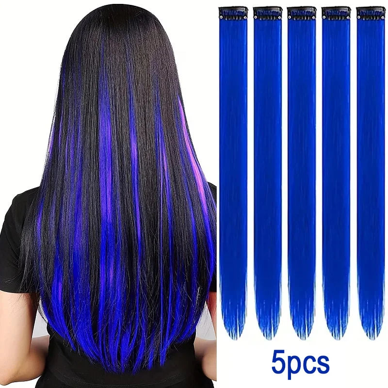 20-Inch Synthetic Colorful Clip-In Hair Extensions Set - Long Straight Hairpieces for Women