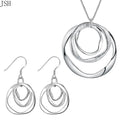 Sterling Silver Necklace and Earring Jewelry Set for Women - Fashion Charm Circle