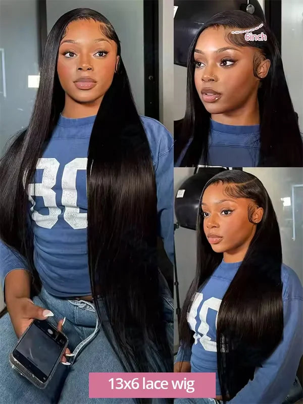 Peruvian Human Hair Wigs 32-34 Inch HD Lace Front Straight Glueless Closure for Women