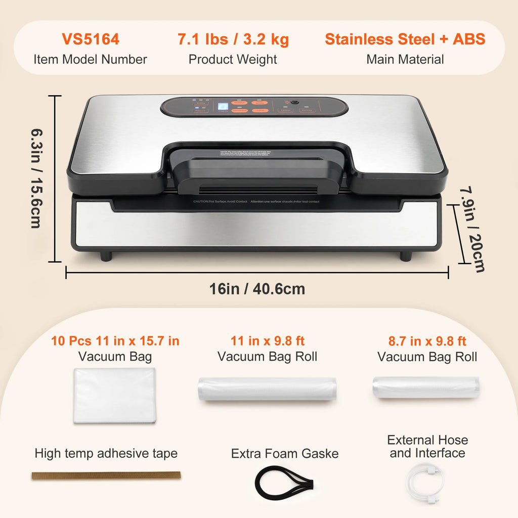 Powerful Vacuum Sealer Machine with 130W & 90Kpa Suction for Food Storage