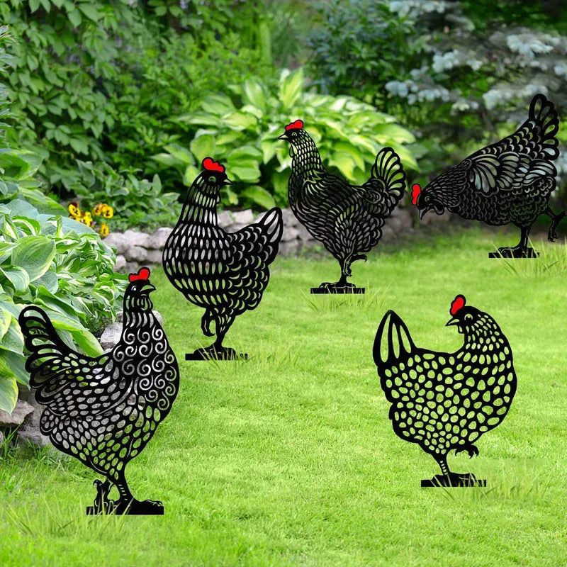 Garden Chicken Yard Art Stakes Outdoor Lawn Decor Gift for Garden and Patio