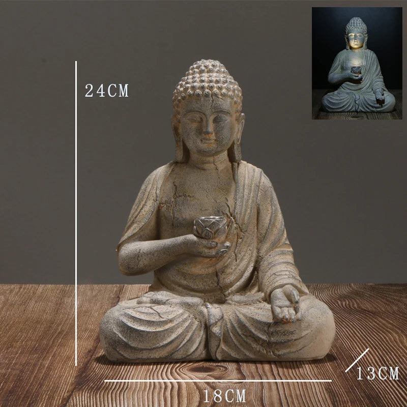 Solar Buddha Statue Sculpture Garden Decor Light Zen Asian Outdoor Indoor