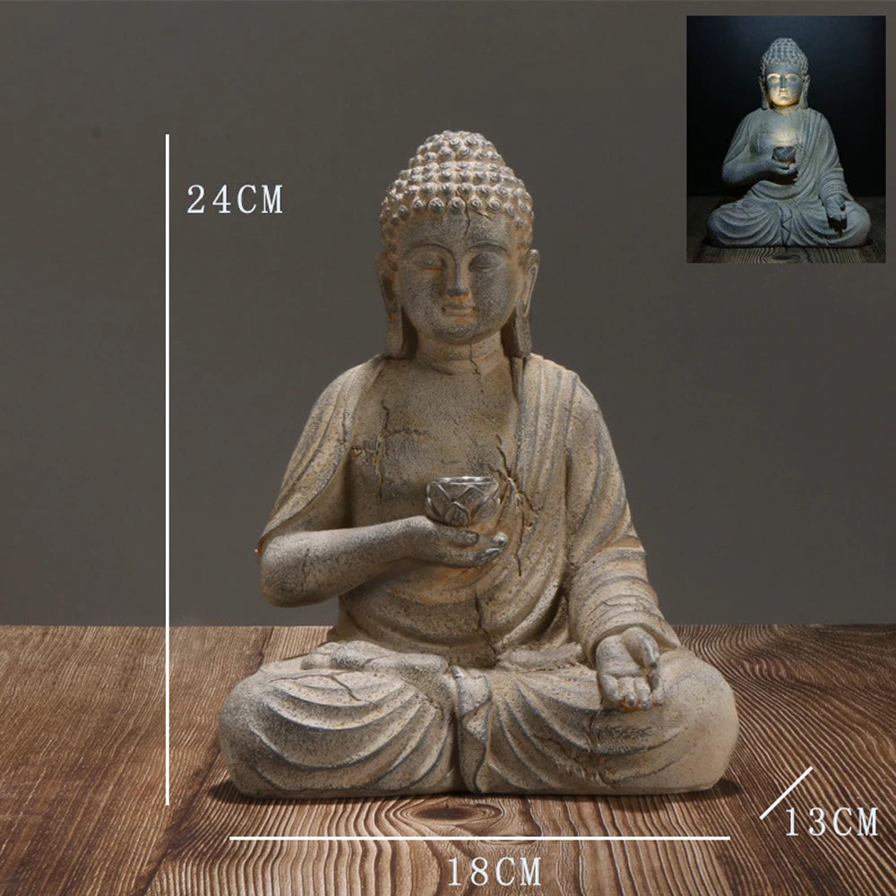 Solar Buddha Statue Sculpture Garden Decor Light Zen Asian Outdoor Indoor