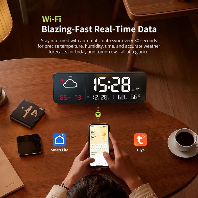 WiFi Smart Weather Clock with Indoor Temp & Humidity Display, Alarm & App Control