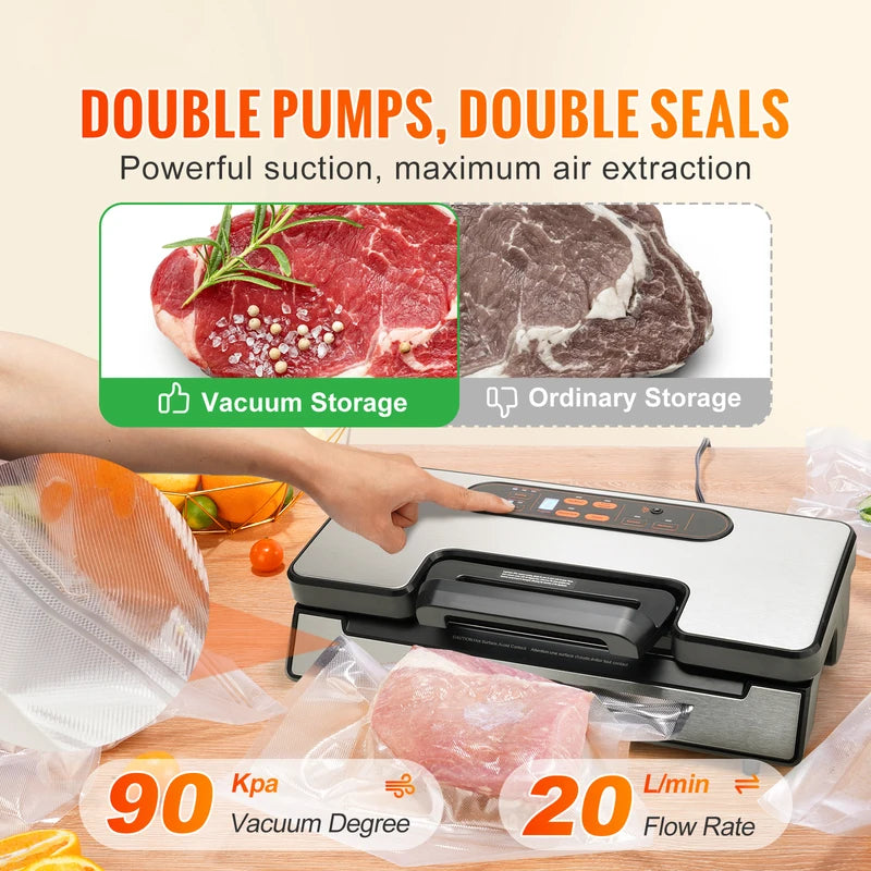 Powerful Vacuum Sealer Machine with 130W & 90Kpa Suction for Food Storage
