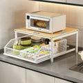 Modern Kitchen Microwave Rack Storage Organizer Solid Wood Metal Countertop Shelf