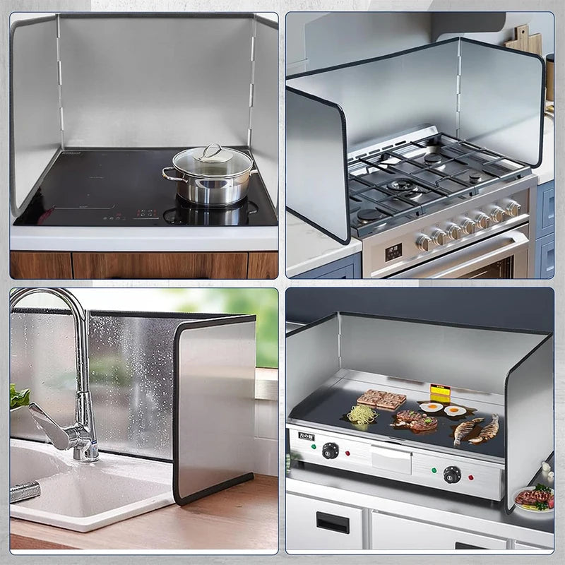 Foldable Stainless Steel Oil Splash Guard for Stove Top Kitchen Safety