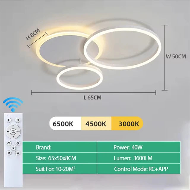 Nordic LED Circular Ceiling Chandelier - Dimmable Indoor Lighting for Living and Bedroom