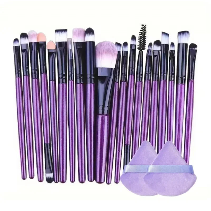 20-Piece Makeup Brush Set with Soft Wool Bristles & Multiple Handle Colors
