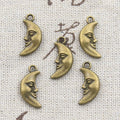 15pcs Moon Face Charms for Jewelry Making - Antique Bronze & Silver Pendants