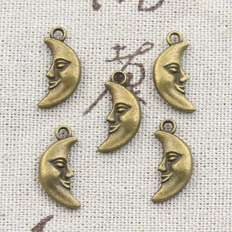 15pcs Moon Face Charms for Jewelry Making - Antique Bronze & Silver Pendants