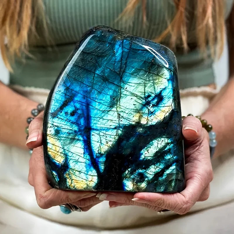 Bohemian Rainbow Labradorite Crystal Sculpture - Iridescent Gemstone Art