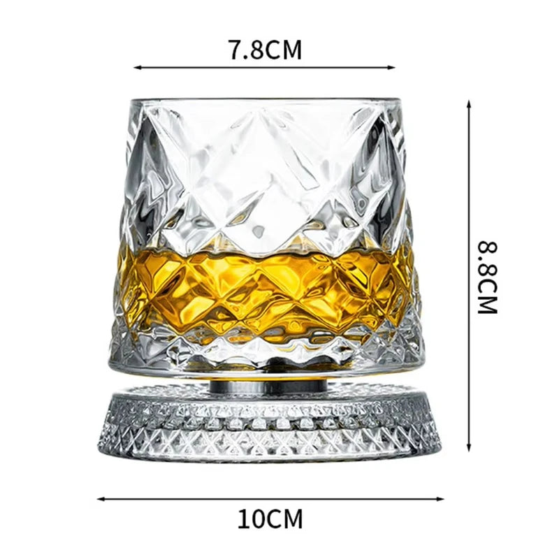 Rotating Whiskey Glass Set 2PCS with Glass Base 360° Spin for Cocktails & Rum