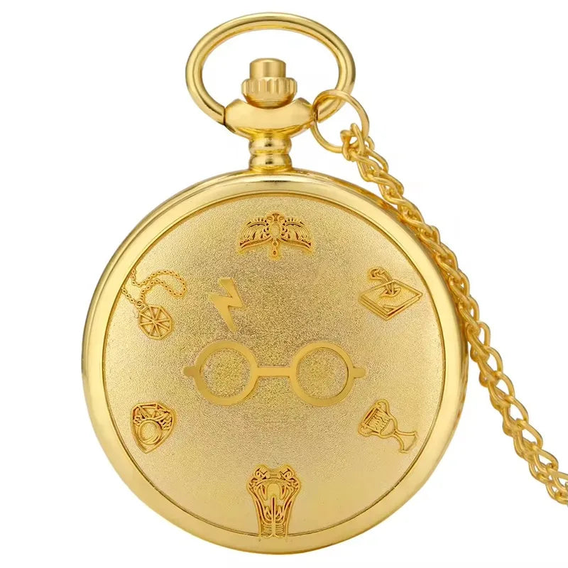 Vintage Style Bronze Clock Pendant Necklace with Glitter Glasses Role Play Gift
