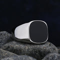 Unisex Stainless Steel Wedding Ring with Black Agate Stone - High-Quality Jewelry
