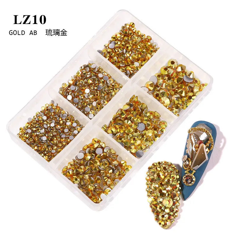 Glass Nail Gems Mix 6 Grids Non-Hotfix Rhinestones for Nail Art & Crafts