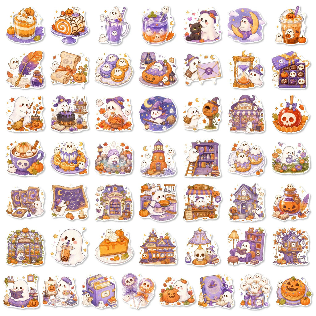 50Pcs Pastel Halloween Stickers Waterproof Vinyl Decals for Journals, Laptops & Phones
