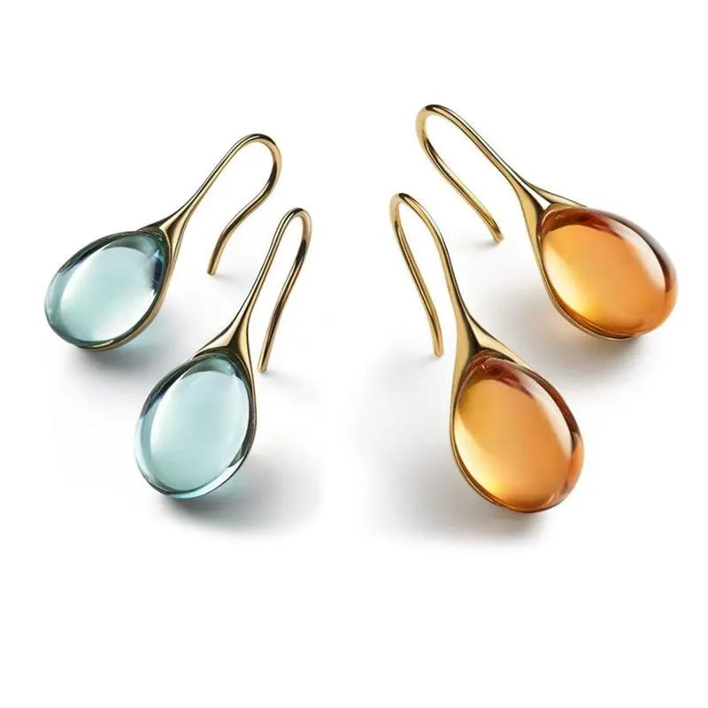 2 Pcs Colorful Faux Cat's Eye Earrings Gold & Multi-Color Fashion Jewelry