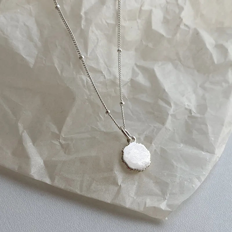 925 Sterling Love Heart Texture Bead Necklace for Women Girl Double Sided Jewelry Gift