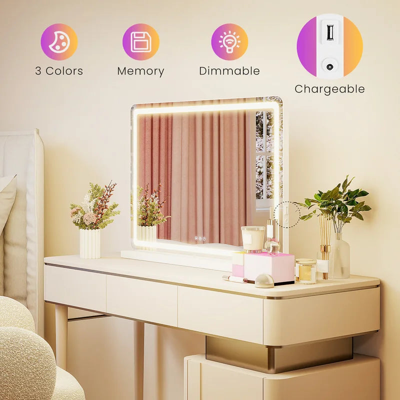 LED Vanity Mirror with Lights Dimmable 3 Color Modes Aluminum Frame Makeup Mirror