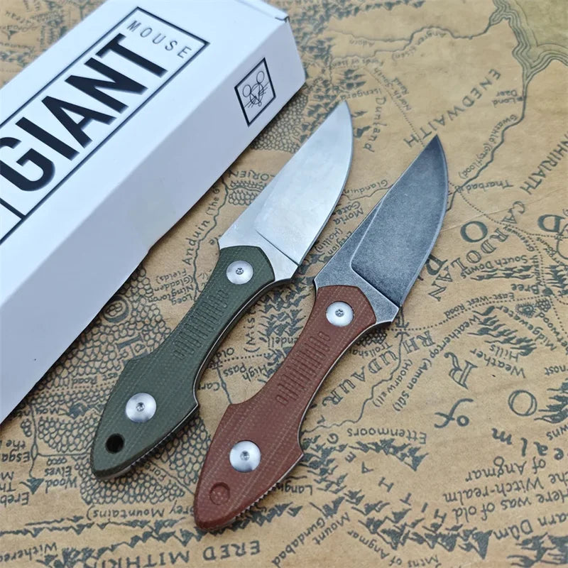 Fixed Blade Camping & Hunting Knife with Leather Sheath, Satin Drop Point Blade, 16.3cm