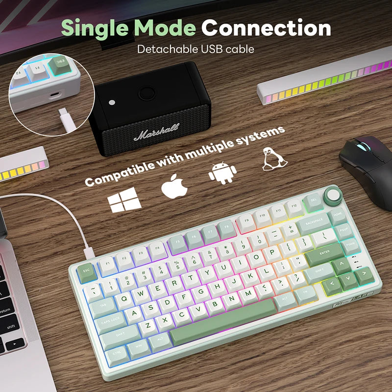 Mechanical Gaming Keyboard 80 Keys RGB Backlit Hot-Swappable PBT Keycaps