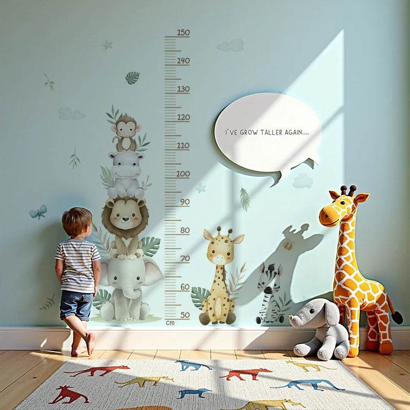 Children's Jungle Safari Growth Chart Sticker Removable Wall Decals for Nursery & Kids Room