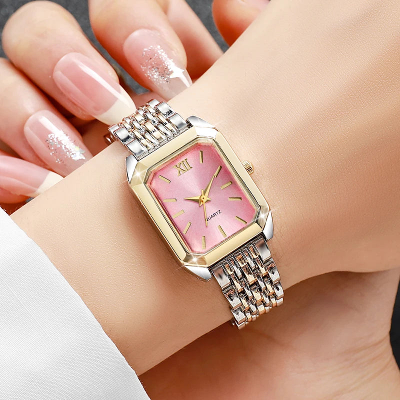 Women Quartz Wristwatch with Rectangular Roma Dial Fashion Watch for Ladies and Girls