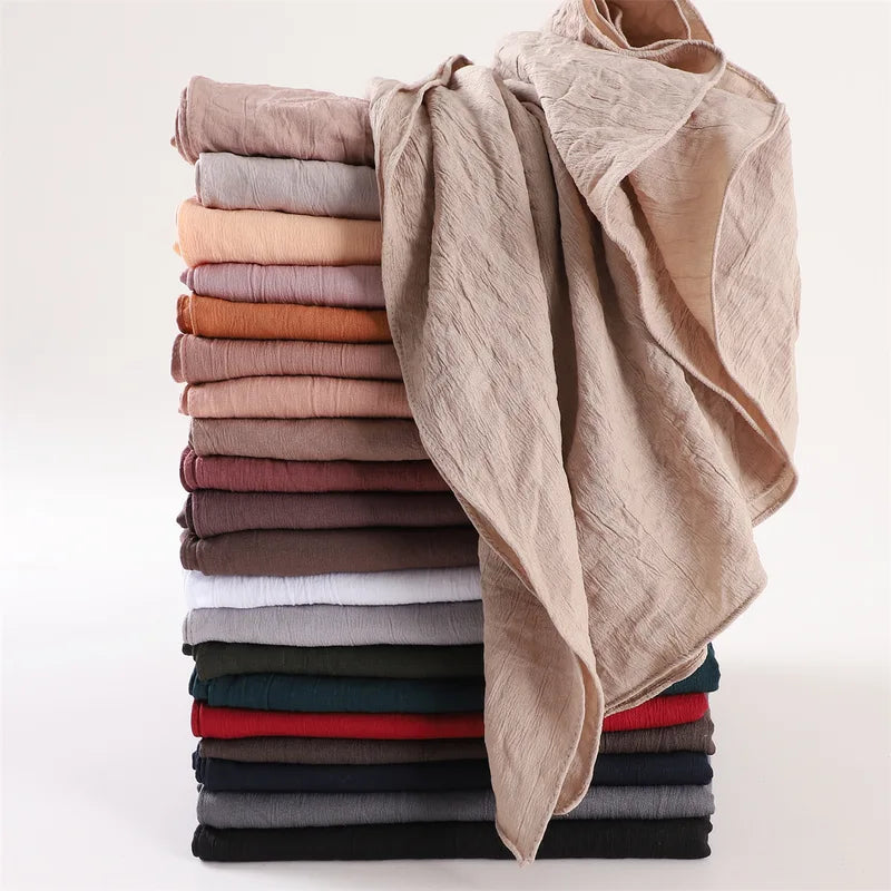 Wrinkled Long Scarf for Women Summer Solid Color Wrap Shawl Viscose Foulard