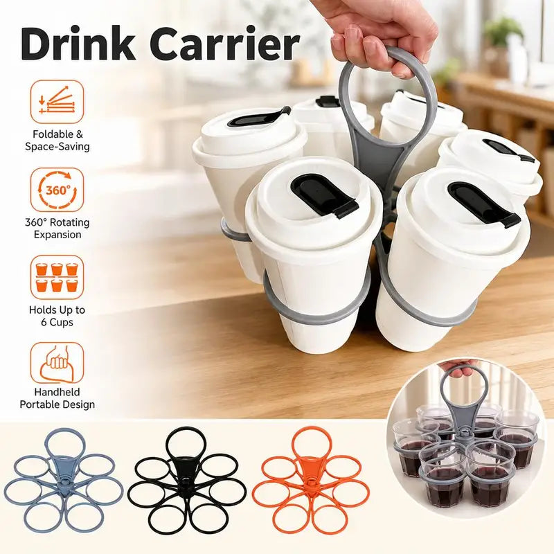Foldable Beverage Cup Holder for Outdoor Picnics and Parties - 6 Slots, Reusable, Portable