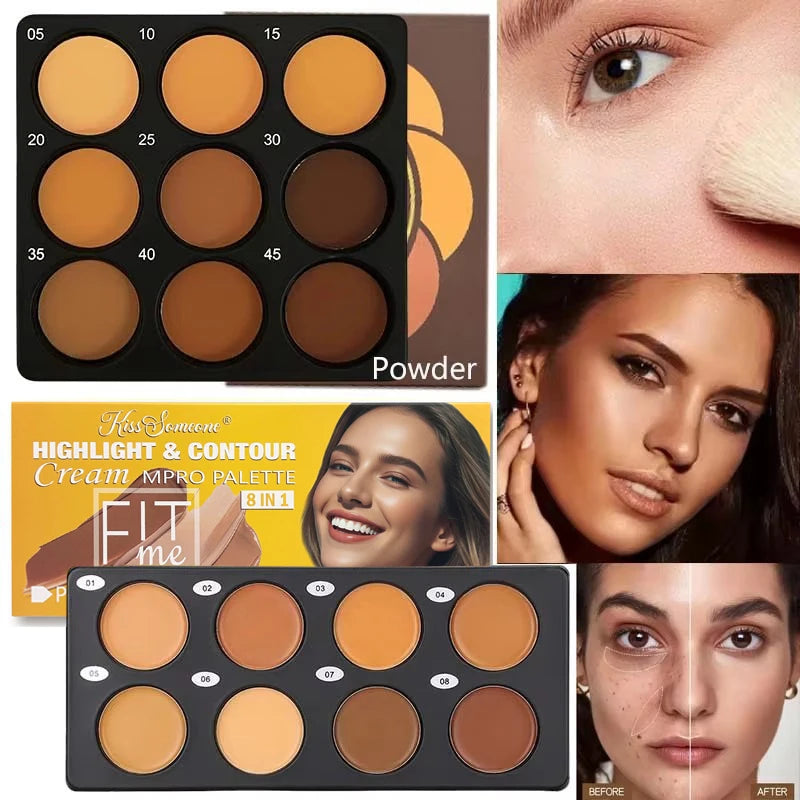 Waterproof Face Makeup Palette for Dark Skin Contouring & Brightening - Natural Matte Bronzer & Concealer