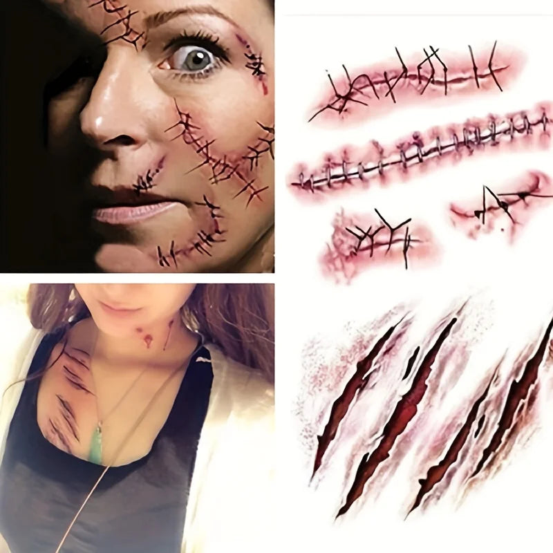 Halloween Scar Tattoo Stickers Waterproof Body Art for Cosplay & Parties