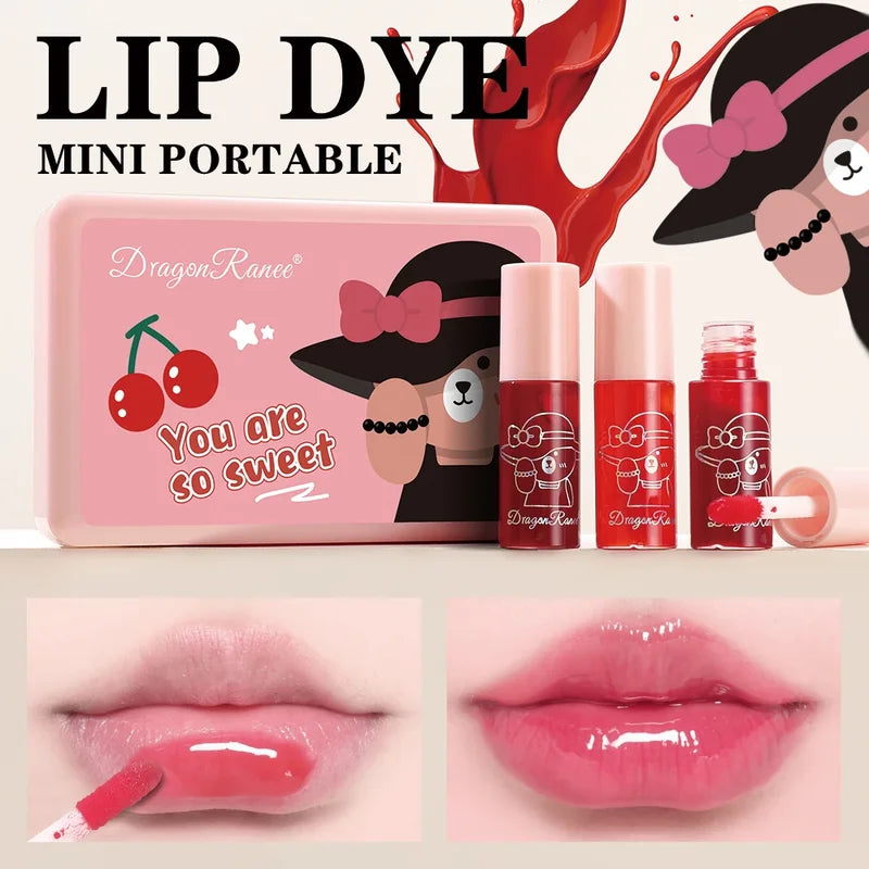 Mini Water-Based Lip Stain Set - Moisturizing Long-Lasting Glossy Lip Makeup Kit