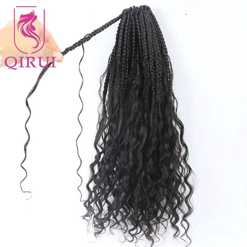 Crochet Box Braids with Human Hair Curls - Full Ends, 30 Inch Extensions